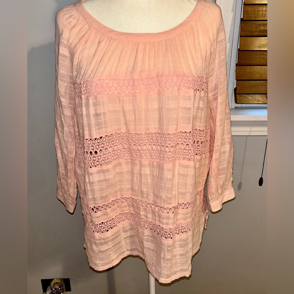 LOFT Rose Pink/Peach Cream Cotton Blouse Large
